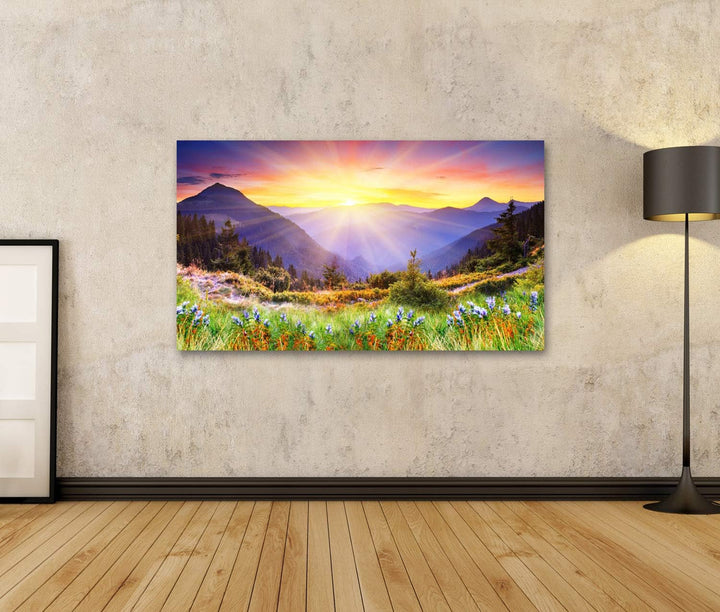 Bild Bilder auf Leinwand majestätischer Sonnenuntergang im Gebirgslandschaft hdr Bild Wandbild, Post