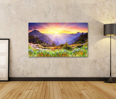 Bild Bilder auf Leinwand majestätischer Sonnenuntergang im Gebirgslandschaft HDR Bild Wandbild, Post