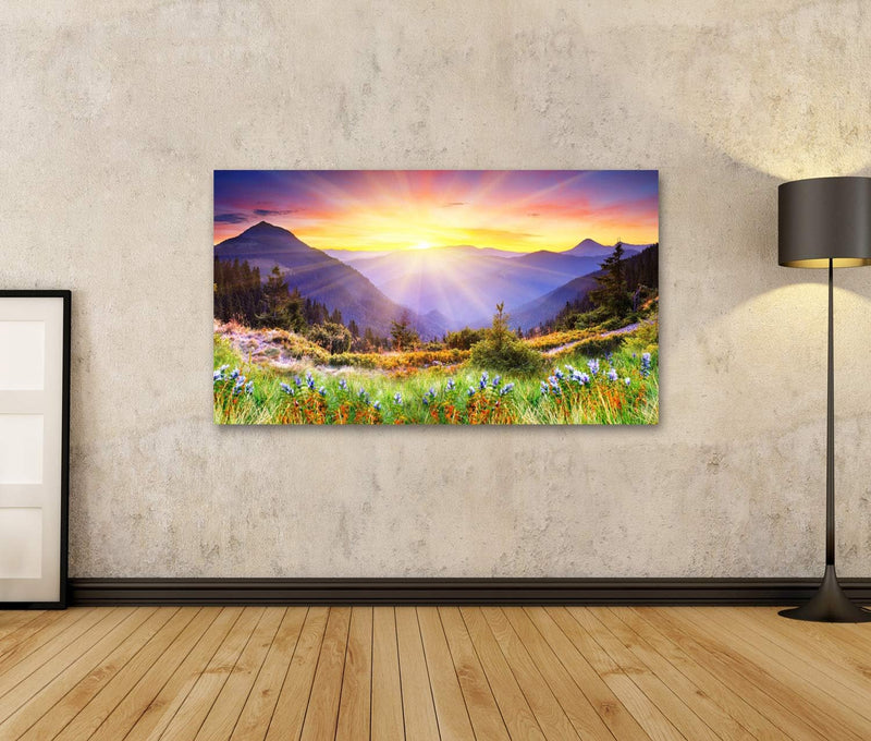 Bild Bilder auf Leinwand majestätischer Sonnenuntergang im Gebirgslandschaft HDR Bild Wandbild, Post