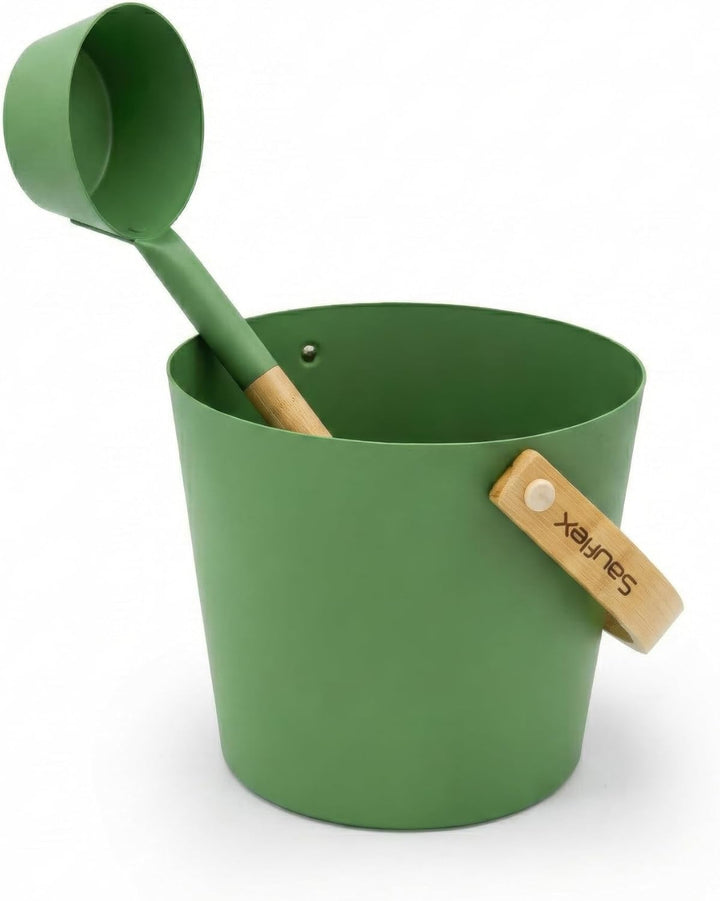 Sauna Zubehör Set: 4L Aluminium Eimer und 42cm Kelle, Bambusgriffe (Waldgrün), Waldgrün