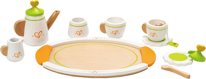 Hape Tea Set for Two Wooden Tea Party Playset , Wooden Pretend Tea Playset for Kids, Kitchen Accesso