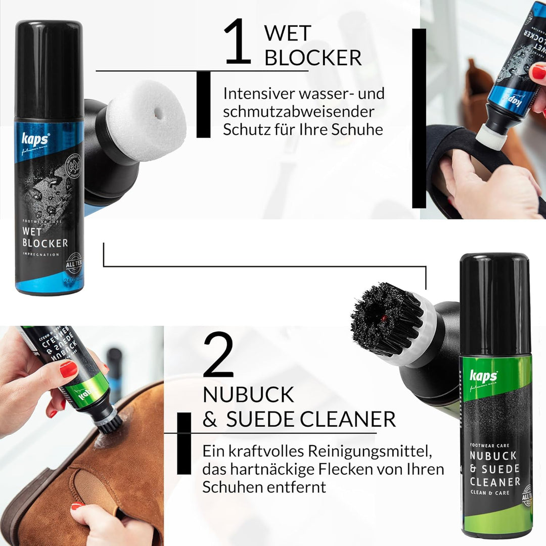 Kaps Nubuck Suede Care Set – Komplettes Reinigungs- und Pflegeset für Wildleder- und Nubukschuhe, Re