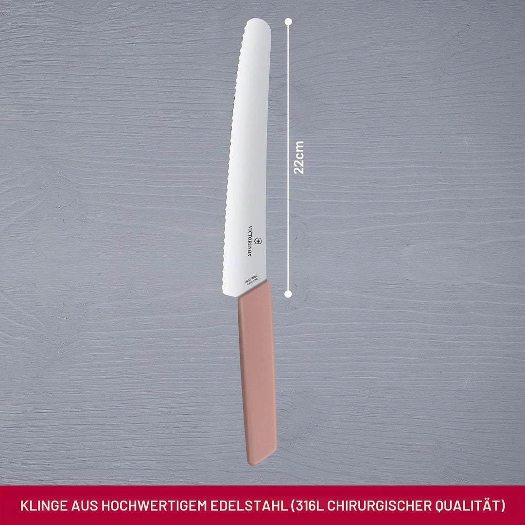 Victorinox, Swiss Modern, Profi Brot- und Konditormesser, Extra Scharfe Klinge, Wellenschliff, 22 cm
