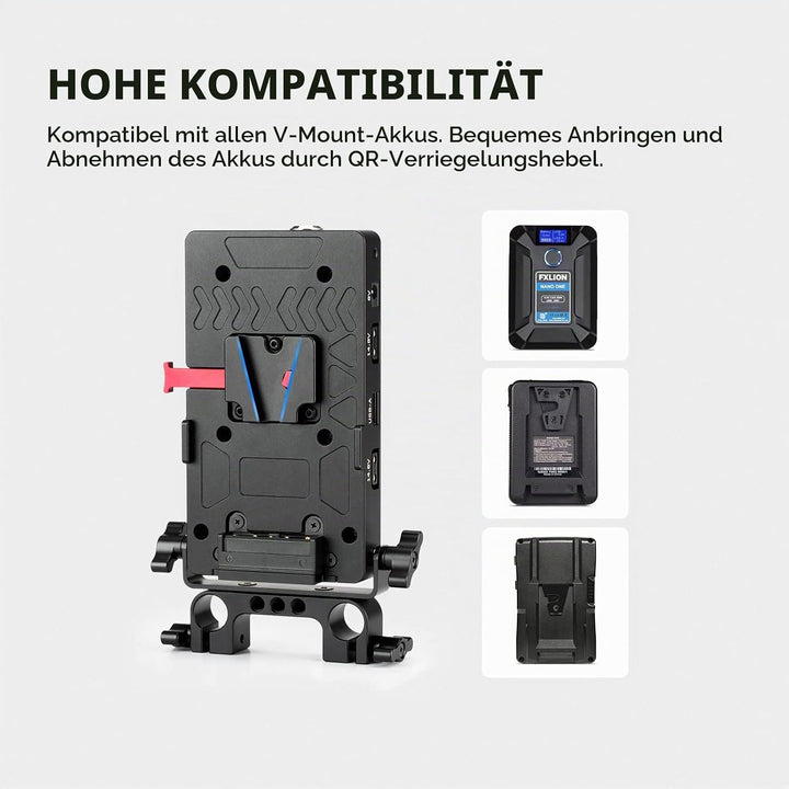 Nitze V Mount Battery Plate mit 15mm Stangenklemme, V Mount Batterieplatte mit USB-A/USB-C/D-Tap/DC-