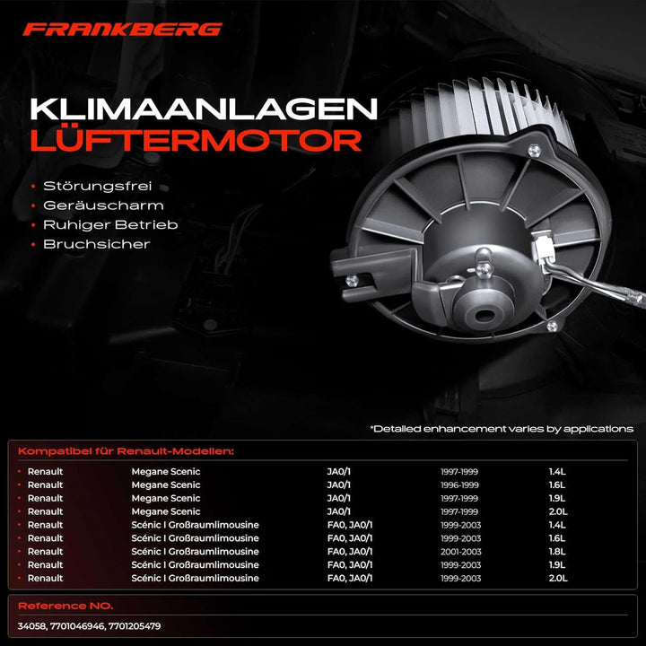 Frankberg Heizungsgebläse Gebläsemotor Kompatibel mit Megane Scenic JA0/1 1.4L-2.0L 1996-1999 Scénic