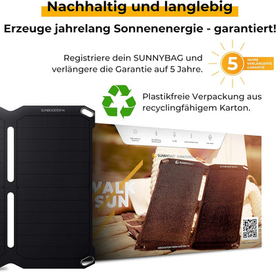 Sunnybag SUNBOOSTER 14 | Tragbares Solarladegerät mit 14 Watt | Faltbar, effizient, wasserfest | 2 U