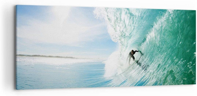 Wandbilder Dekoration Wohnzimmer Abenteuer surfer welle ozean Panorama Bilder auf Leinwand 120x50cm