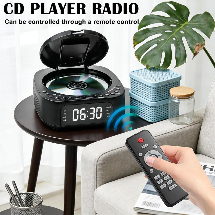 CD Player Tragbar mit Bluetooth, FM Radio, MP3 CD-Player mit Dual Stereo Lautsprecher, Wecker, Sleep