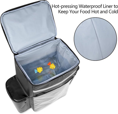 Trunab Kühltasche Lieferrucksack Isoliert Schwarz, Wasserdichter Insulated Bag Thermorucksack Transp