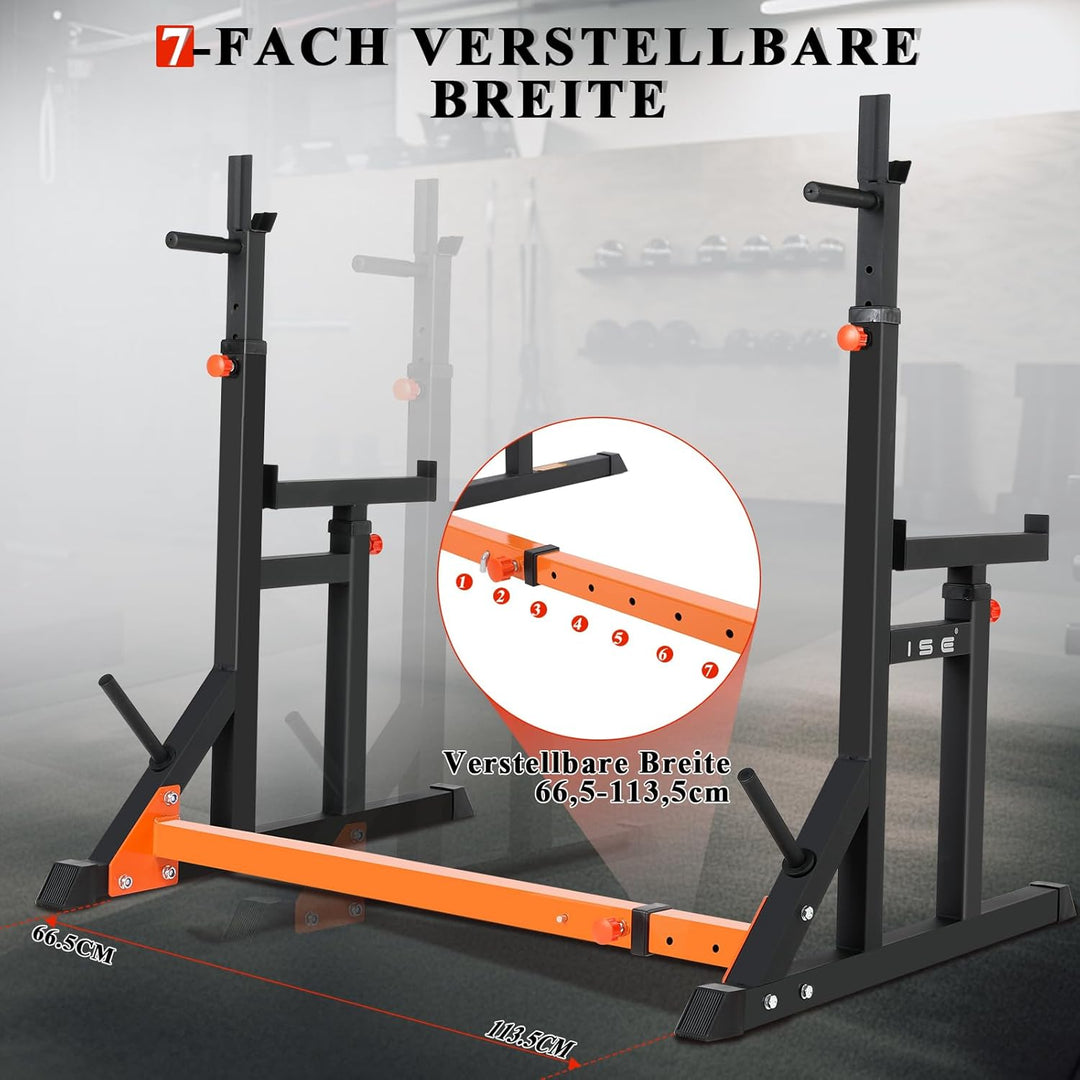 ISE Hantelständer Squat-Rack,hantelständer,langhantelständer mit 7 Höhenverstellbar Langhantelablage
