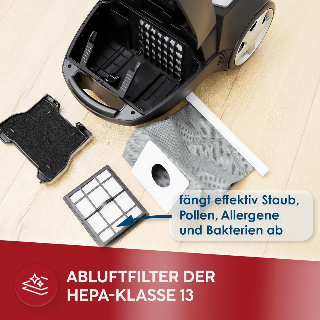 MPM Staubsauger mit Beutel MOD-54 – 5 Düsen - HEPA 13 Filter - 3,5L Staubbeutel - Teleskoprohr – Ide