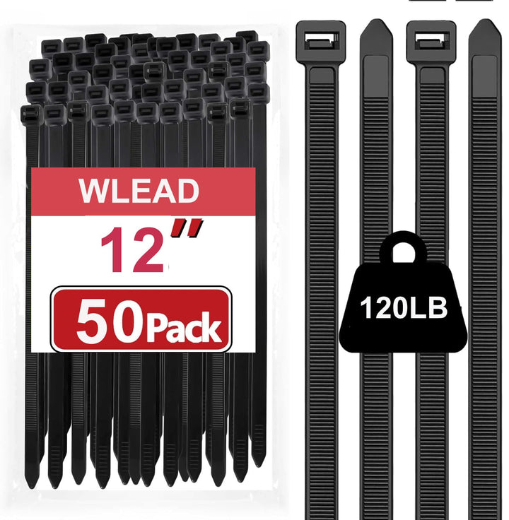 50 Stück 300mm x 7,6 mm Kabelbinder Schwarz, Zip Kabelbinde Gross UV Beständig, Schwarz Kabelbinde M