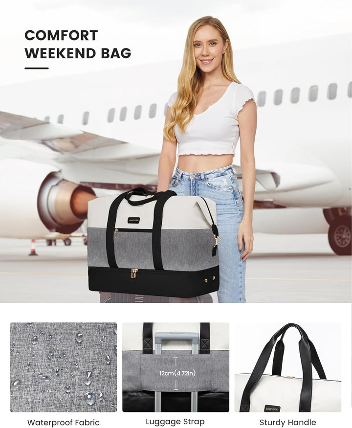 LOVEVOOK Reisetasche Sporttasche Damen, Leichte 45L Weekender Travel Bag, Kliniktasche Geburt mit Ku
