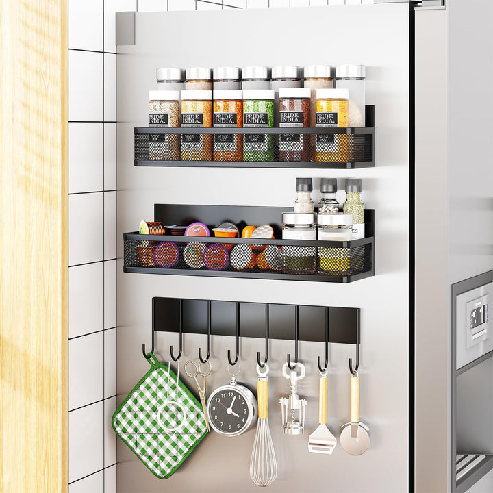 Aufworld Magnetische Gewürzregal für Kühlschrank, 3 Pack magnetische Regal, bewegliche magnetische K