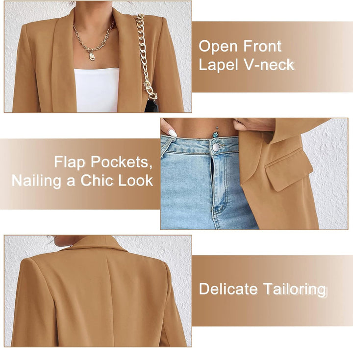 ALSOGO Damen Blazer Langer Casual Open Front Blazer Arbeit Büro Jacken mit Taschen Braun XS, Braun X