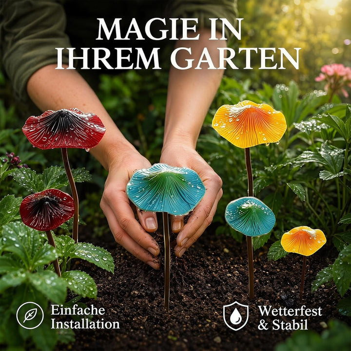 Gartendeko für Draussen Wetterfest 3 Stück Bunte Pilz Deko, Gartenstecker Rost Elfen Figuren Garten