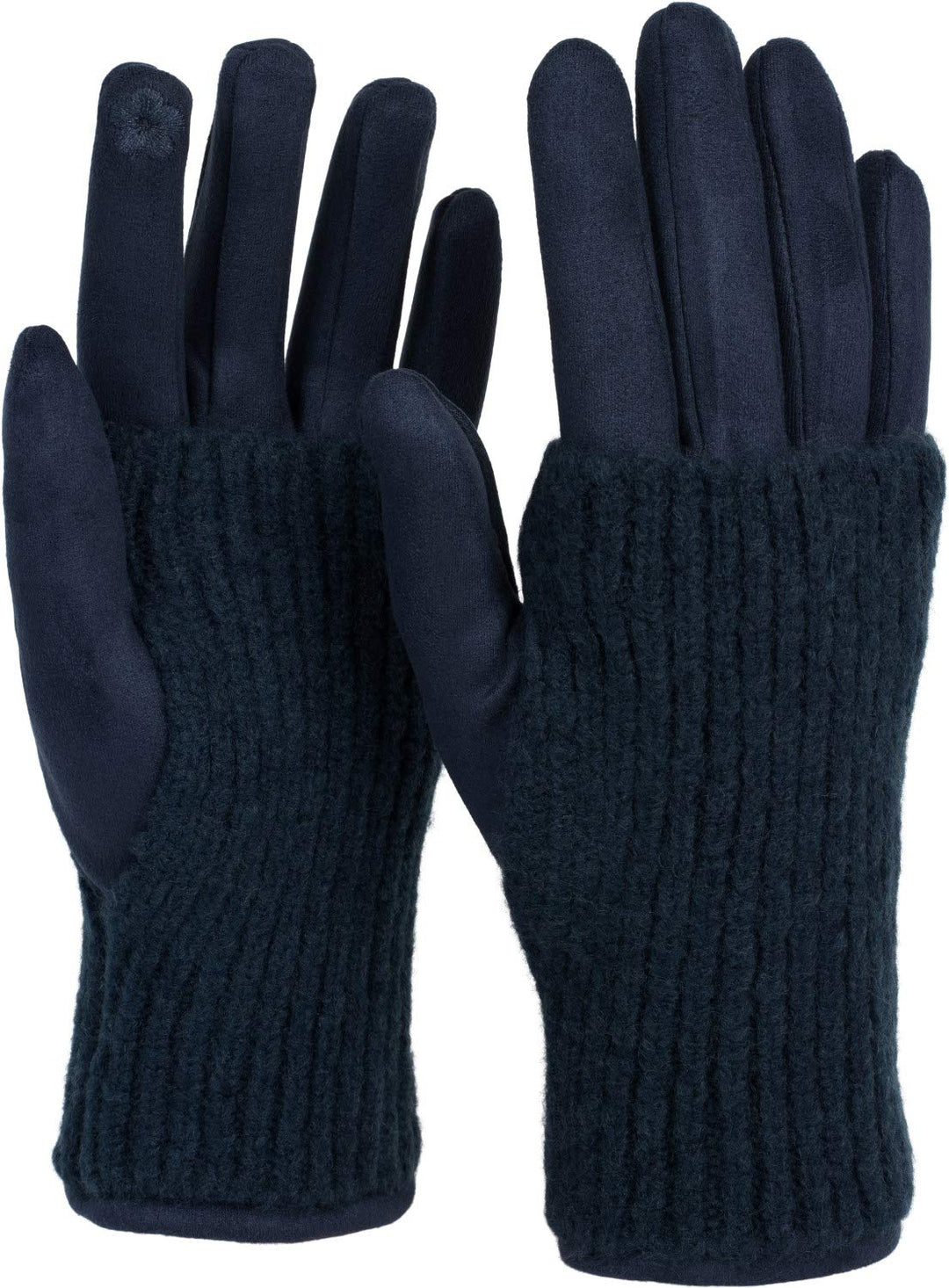 styleBREAKER Damen 3-in-1 Touchscreen Stoff Handschuhe Stulpe Einheitsgrösse Dunkelblau, Einheitsgrö