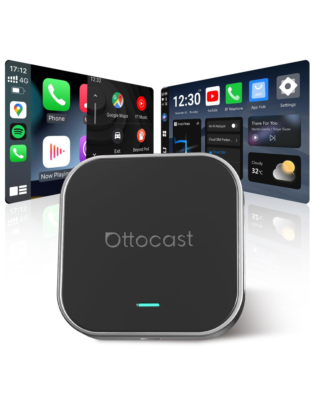 OTTOCAST E2 AI Box, 2026 Upgrade 3-in-1 Wireless CarPlay & Android Auto Adapter, Android 13 Car Mult