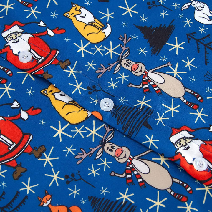 Goodstoworld Weihnachtshemd Herren Weihnachten Muster 3D Bedruckte Langärm Slim Fit Stehkragen Bügel