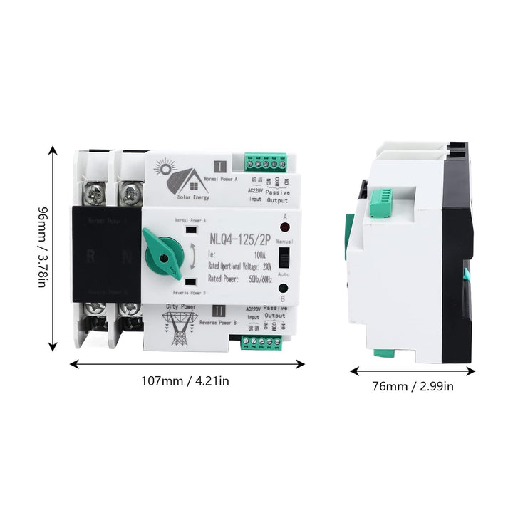 Doppelt Strom Automatischer Transferschalter 2P AC 100A Unterbrechungsfreier ATS PC Hutschiene Übert