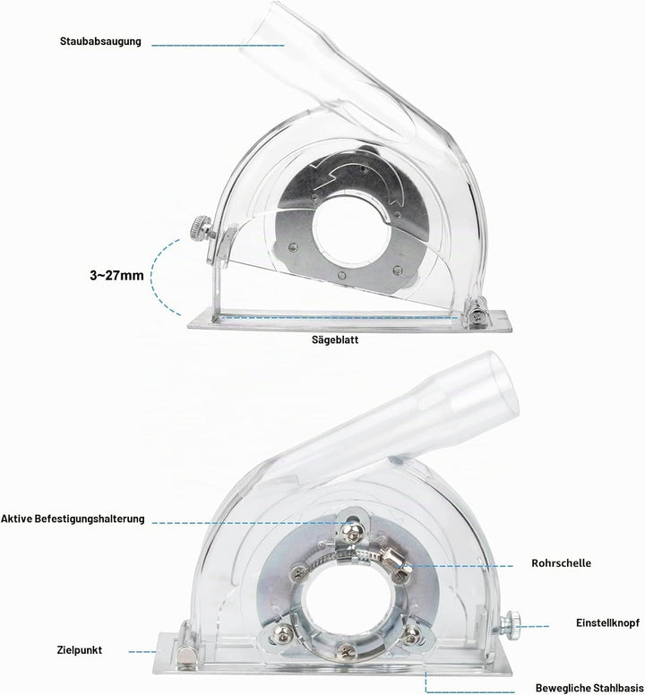 11,4 cm bis 12,7 cm Winkelschleifer, Staubschutz, transparenter Staubabsaugungs-Schneidschutz für 7,