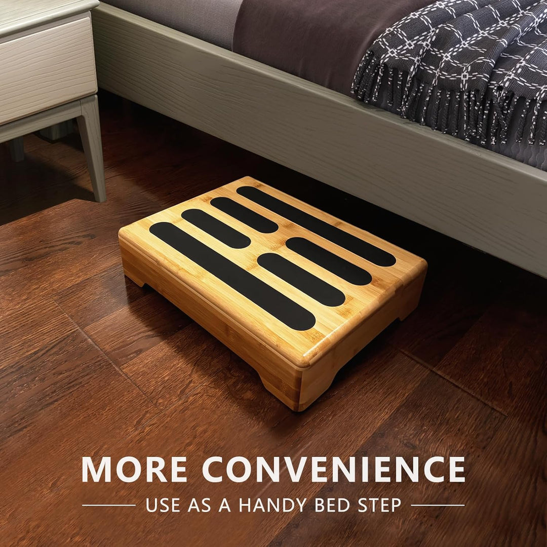 Tritthocker Holz mit Rutschfester Gummiauflage für Erwachsene und Steighilfe für Senioren - Step Sto