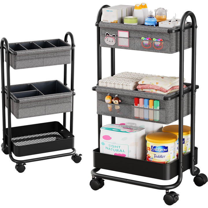 3 Etagen Beweglicher Windeltasche Organizer, Baby Windel Caddy Organizer, Wickeltisch Rollwagen mit