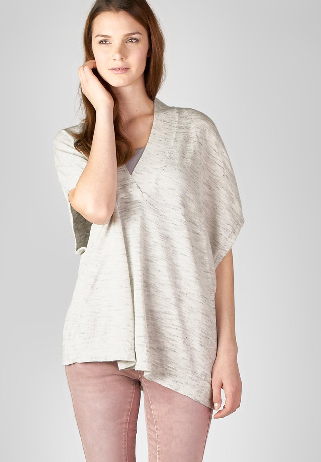 Street One Damen Pullover Lang kurzer Arm Farbe: Weiss/Grau Gr. 44 Luftig Leichter Pullover mit kurz