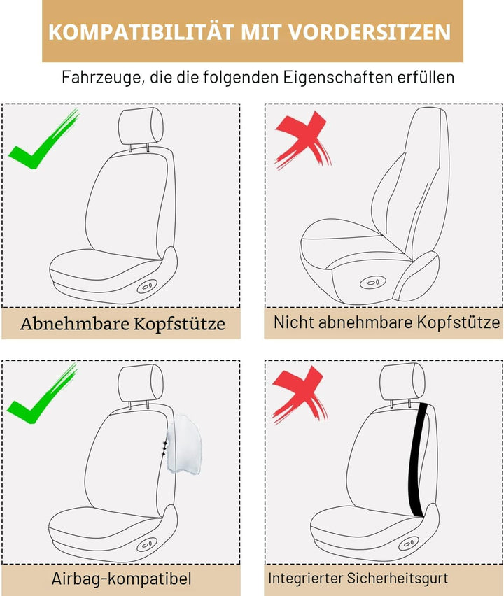 Sitzbezug Auto Vordersitze 2 Stück, Atmungsaktiver Eisseiden-Autositzbezüge PU Leder Universal Set,