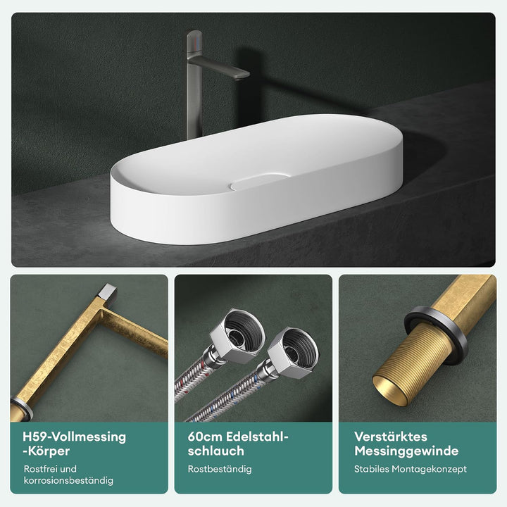 Mai &amp; Mai Wasserhahn Bad 31,3cm hoch, Waschtischarmatur Grau | Einhebelmischer Mischbatterie Bad Arm