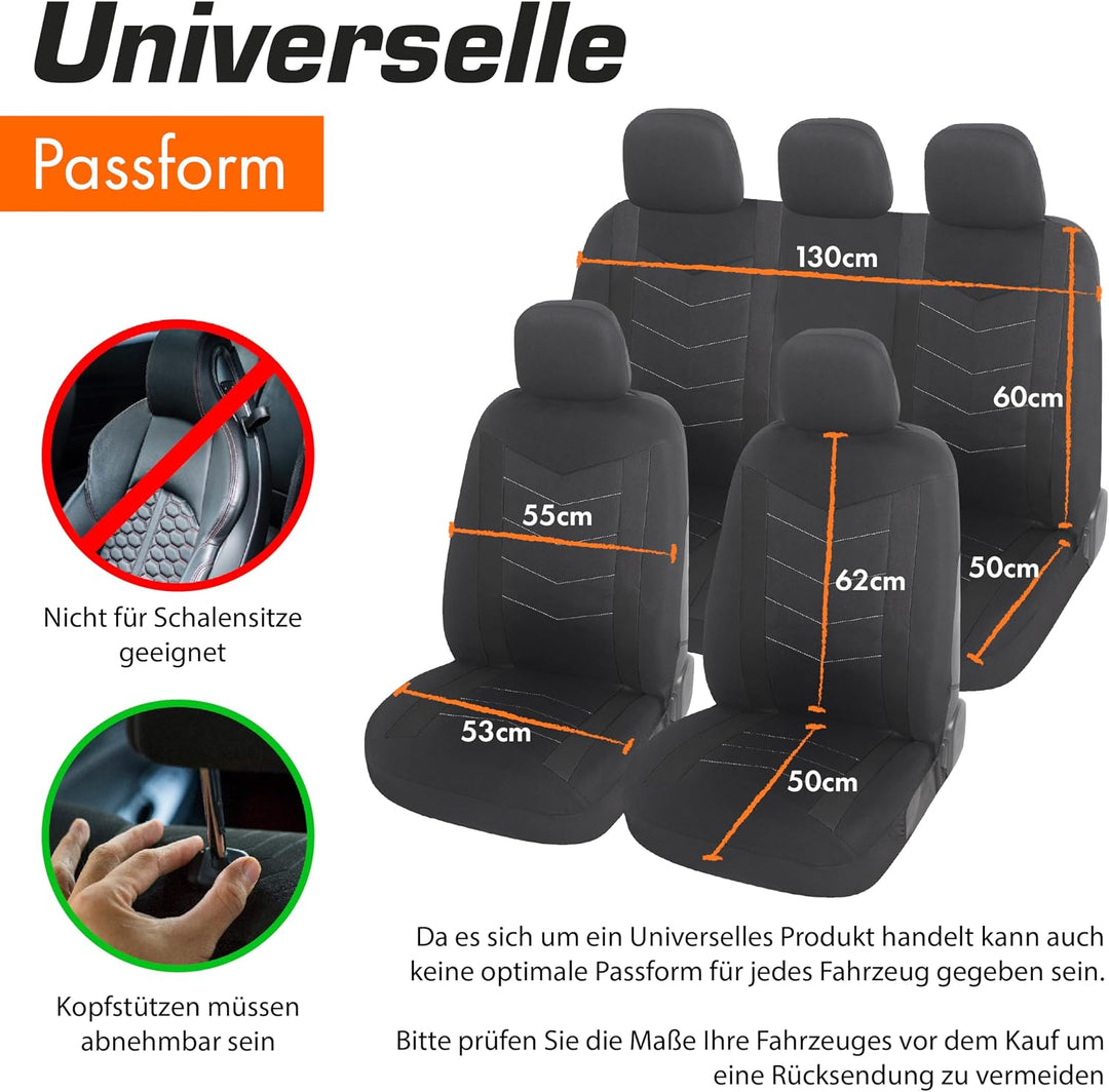 Upgrade4cars Auto-Sitzbezüge Set Universal schwarz | Auto-Schonbezüge Vordersitze &amp; Rückbank | Auto-