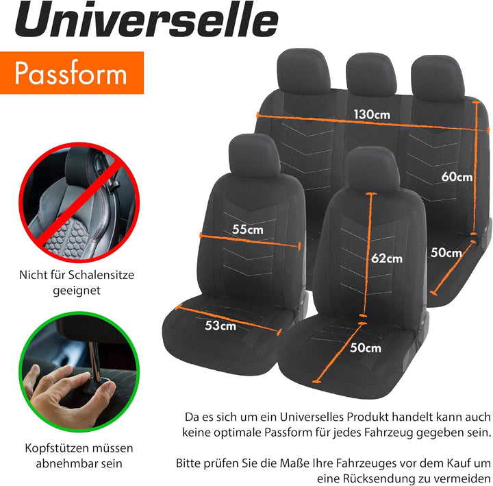 Upgrade4cars Auto-Sitzbezüge Set Universal schwarz | Auto-Schonbezüge Vordersitze &amp; Rückbank | Auto-