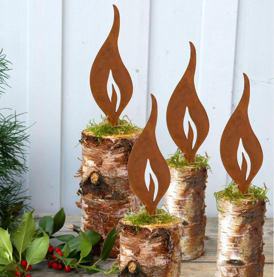 Storm's Gartenzaubereien Rost Deko Flamme 4er Set 23 cm Gartenstecker - Edelrost Metall zum Stecken