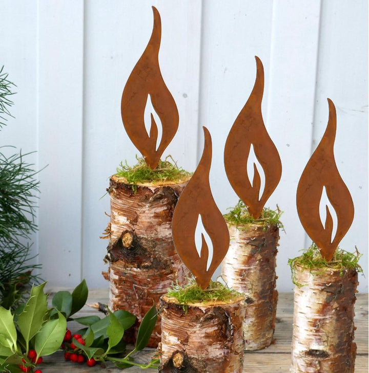 Storm's Gartenzaubereien Rost Deko Flamme 4er Set 23 cm Gartenstecker - Edelrost Metall zum Stecken