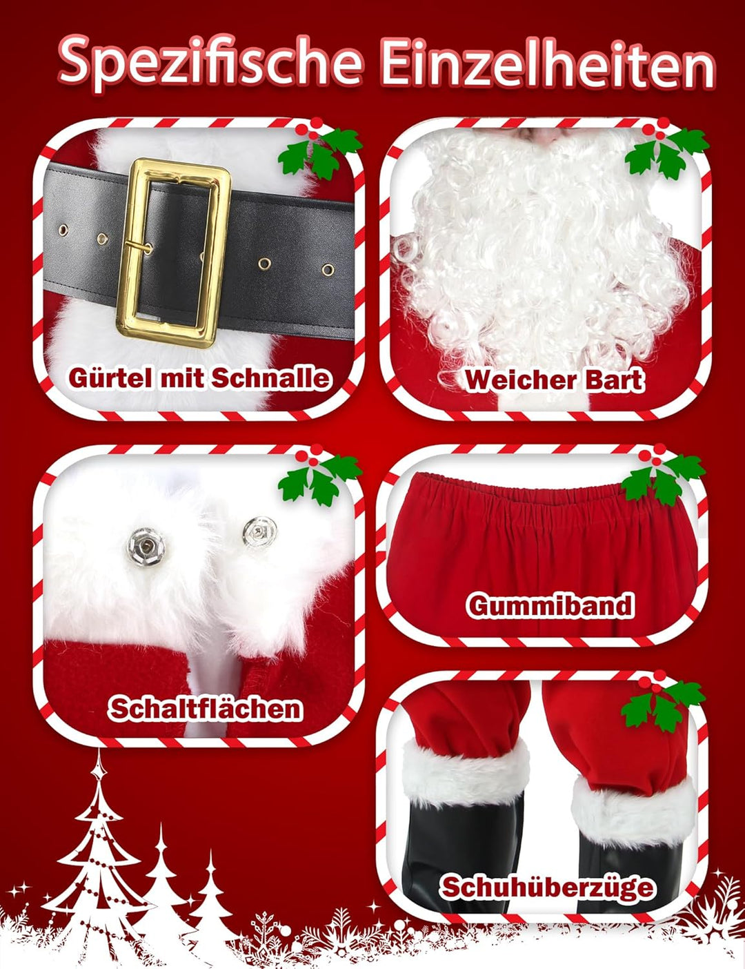 Gardentime Weihnachtsmann Kostüm für Männer Weihnachtsmann Anzug Erwachsene 10pcs Weihnachten Deluxe