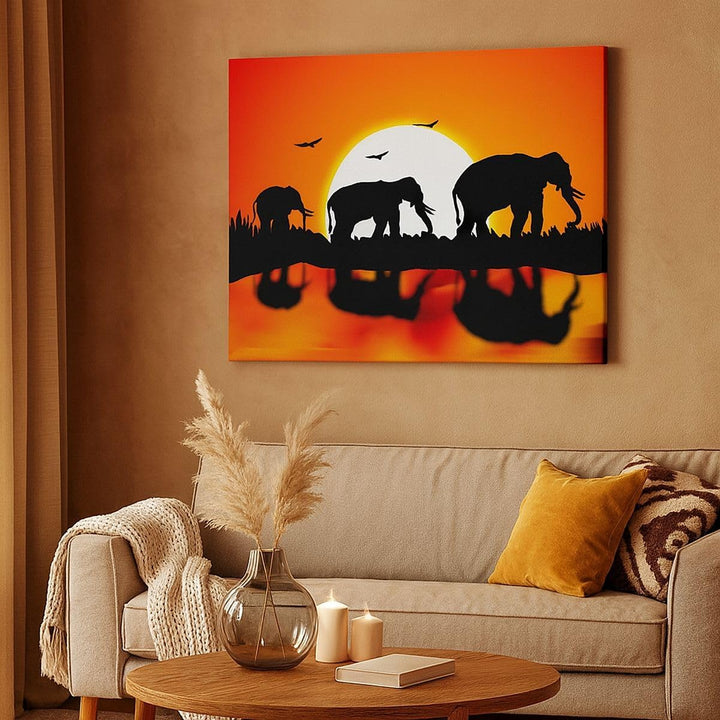 Bilder auf Leinwand 100x70cm Leinwandbild Tiere Afrikaner Elefanten Natur Gross Wanddeko Bild Schlaf