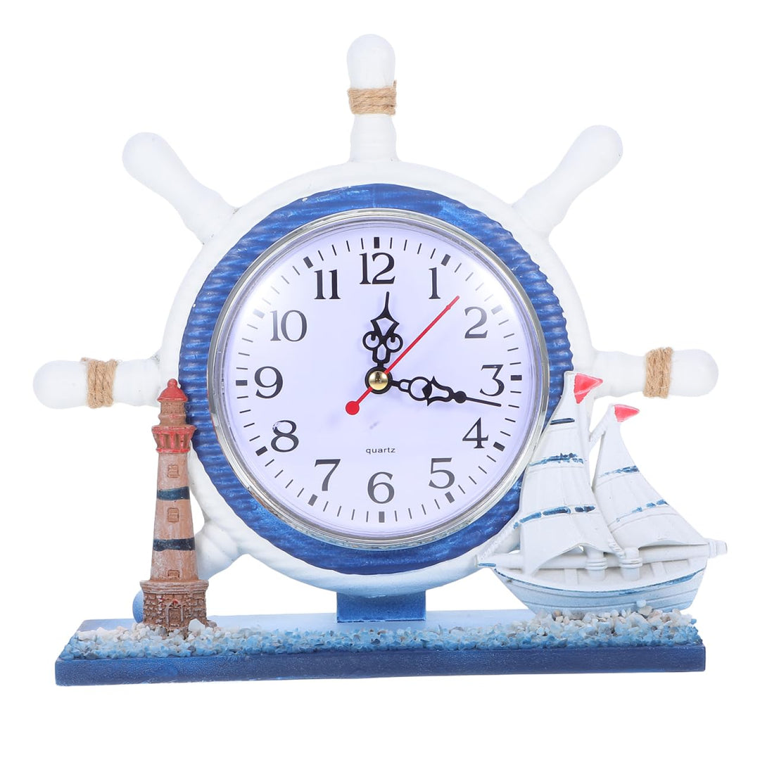 Zerodeko Leise Wanduhr Aus Holz Mit Leuchtturm Und Schiffsrad Für Dekoration Mit Strandthema