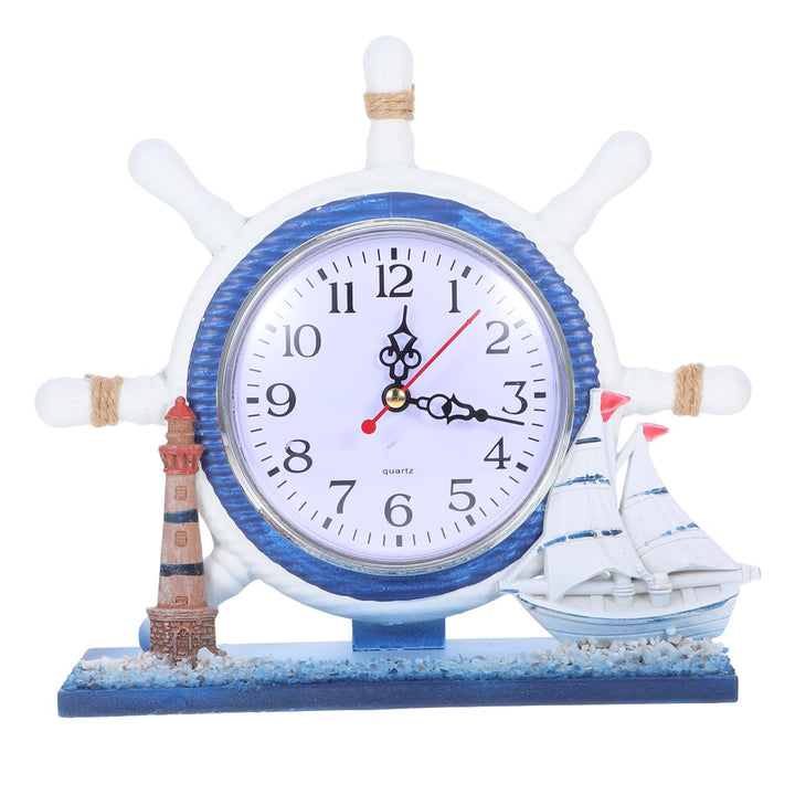 Zerodeko Leise Wanduhr Aus Holz Mit Leuchtturm Und Schiffsrad Für Dekoration Mit Strandthema