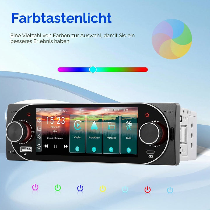CAMECHO Autoradio 1 Din Wireless Carplay Android Auto Radio Bluetooth 5.2 mit Rückfahrkamera, 5.1 Zo