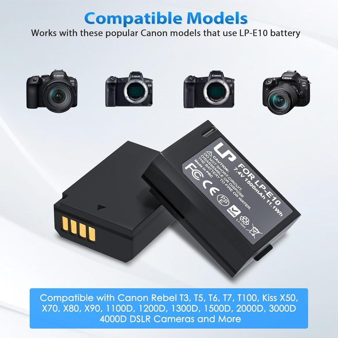 LP LP-E10 Akku 2er-Pack 1500 mAh USB-C-Schnellladefunktion für Canon Akkus 2 Batterien, 2 Batterien