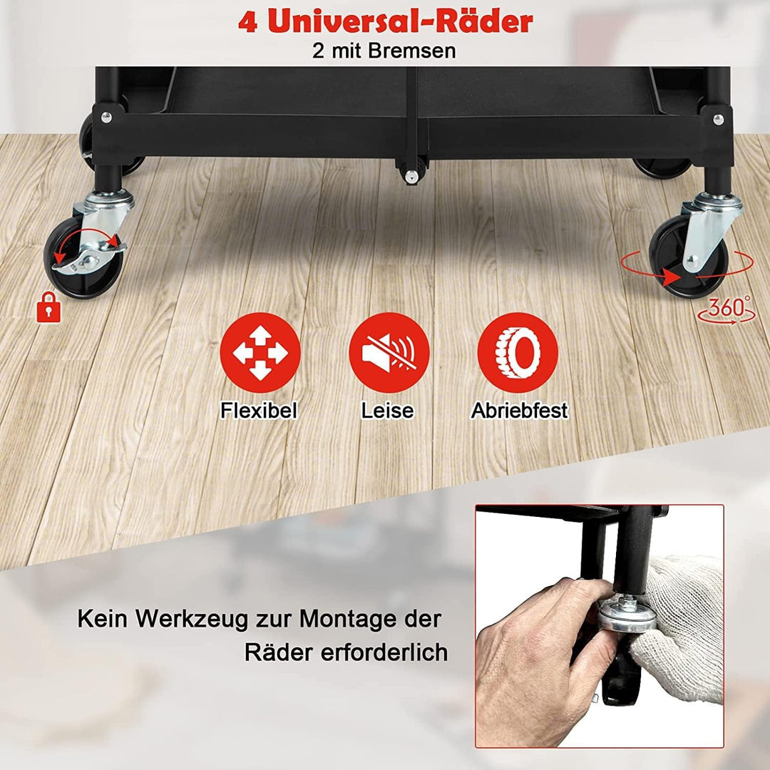 COSTWAY Servierwagen klappbar, Küchenwagen mit 4 Rollen, 3 Etagen Klapp-Servierwagen, Allzweckwagen