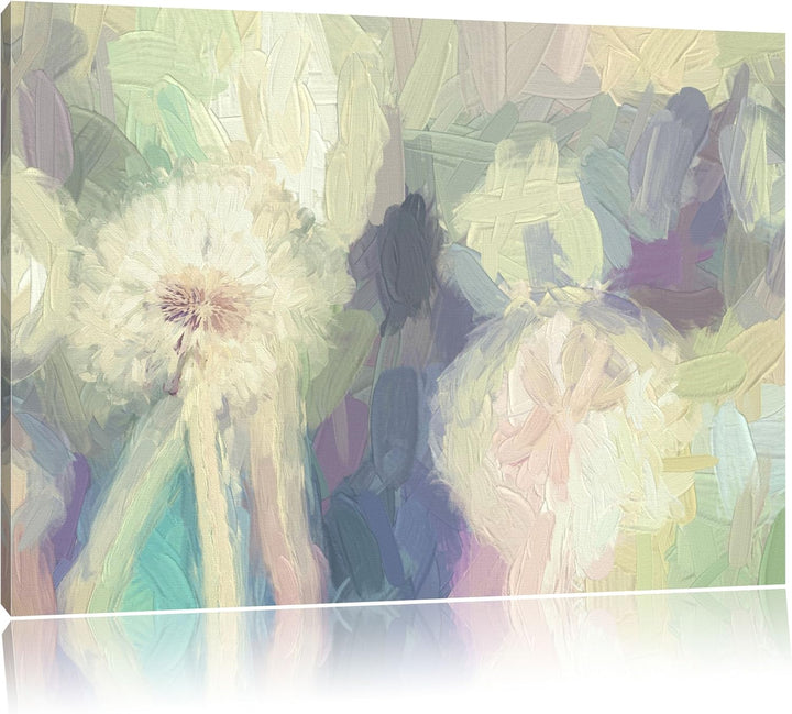Pixxprint Romantische Pusteblumen Pinsel Effekt, Format: 100x70 auf Leinwand, 100x70