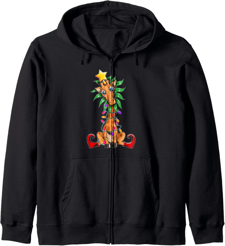 Süsse Giraffe im Elfen Weihnachtsbaum Tannenbaum Weihnachten Kapuzenjacke