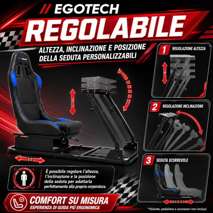 EGOTECH Smart Racing Seat Fahrsimulator mit eingebautem Sitz, zusammenklappbar, Fahrsimulator für Re