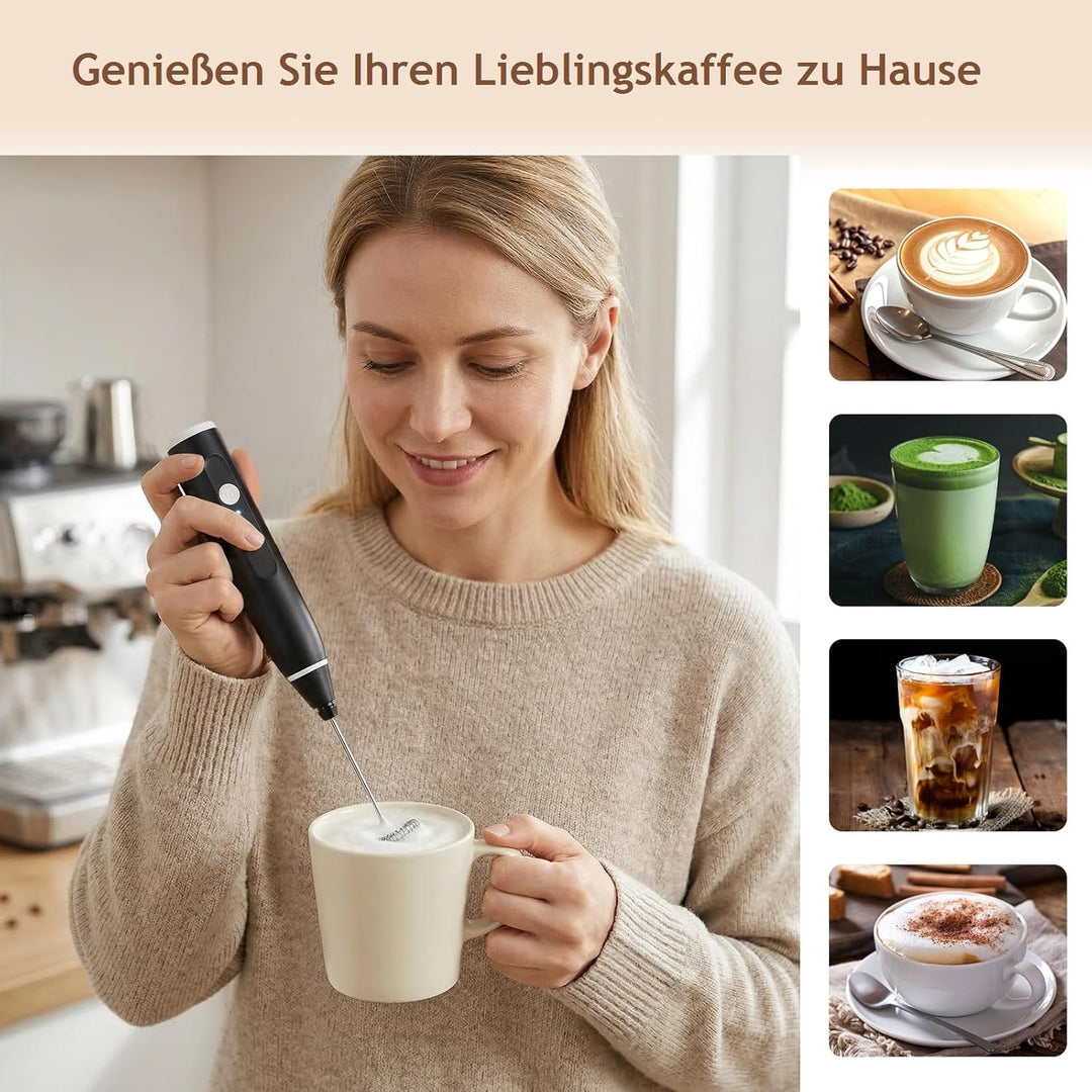 FITNATE Elektrischer Milchaufschäumer Stab, USB Handheld Milchschäumer Stab mit 3 Stufen, 2 Edelstah