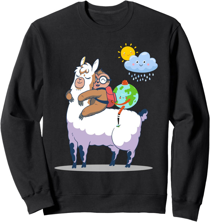 LLama Faultier Erde Lustig Earth Day Klimawandel Sweatshirt