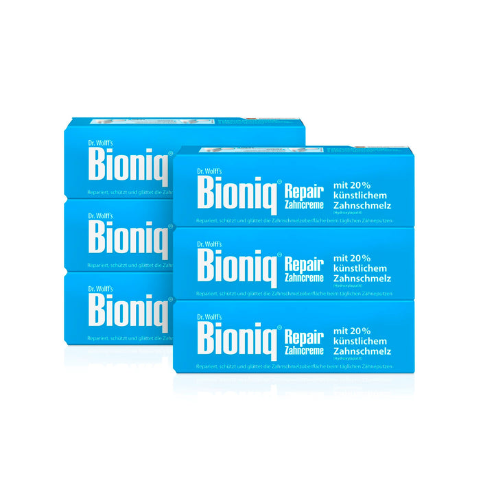 Bioniq® Repair-Zahncreme - 6 x 75 ml - reparierende Zahnpasta mit künstlichem Zahnschmelz, ohne
