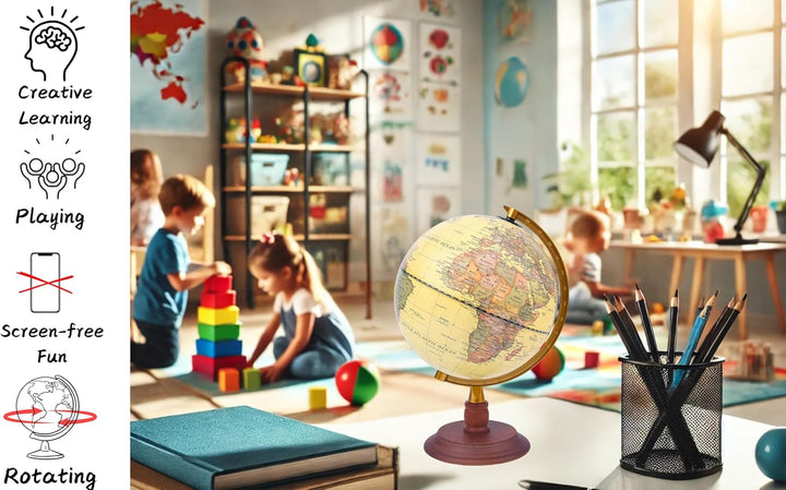Exerz 20cm Antiker Globus Mit Holzfuss - Englische Karte - Für Kinder Büro Deko - Schülerglobus Mord