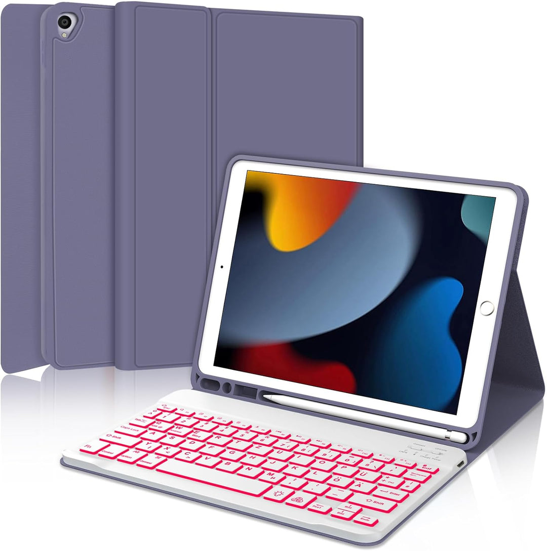 IVEOPPE Tastatur Hülle Kompatibel mit iPad 9.Gen/ 8.Gen/ 7. Generation 10,2 Zoll (2021/2020/2019),QW