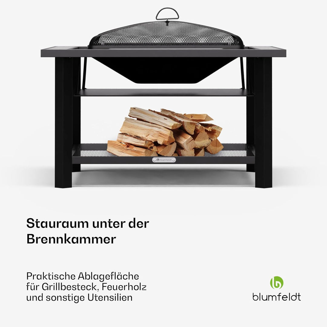 Blumfeldt Merano Avanzato Feuerschale - 3-in-1 Feuerschale Mit Grillrost & Tisch, Robuster Stahlrahm